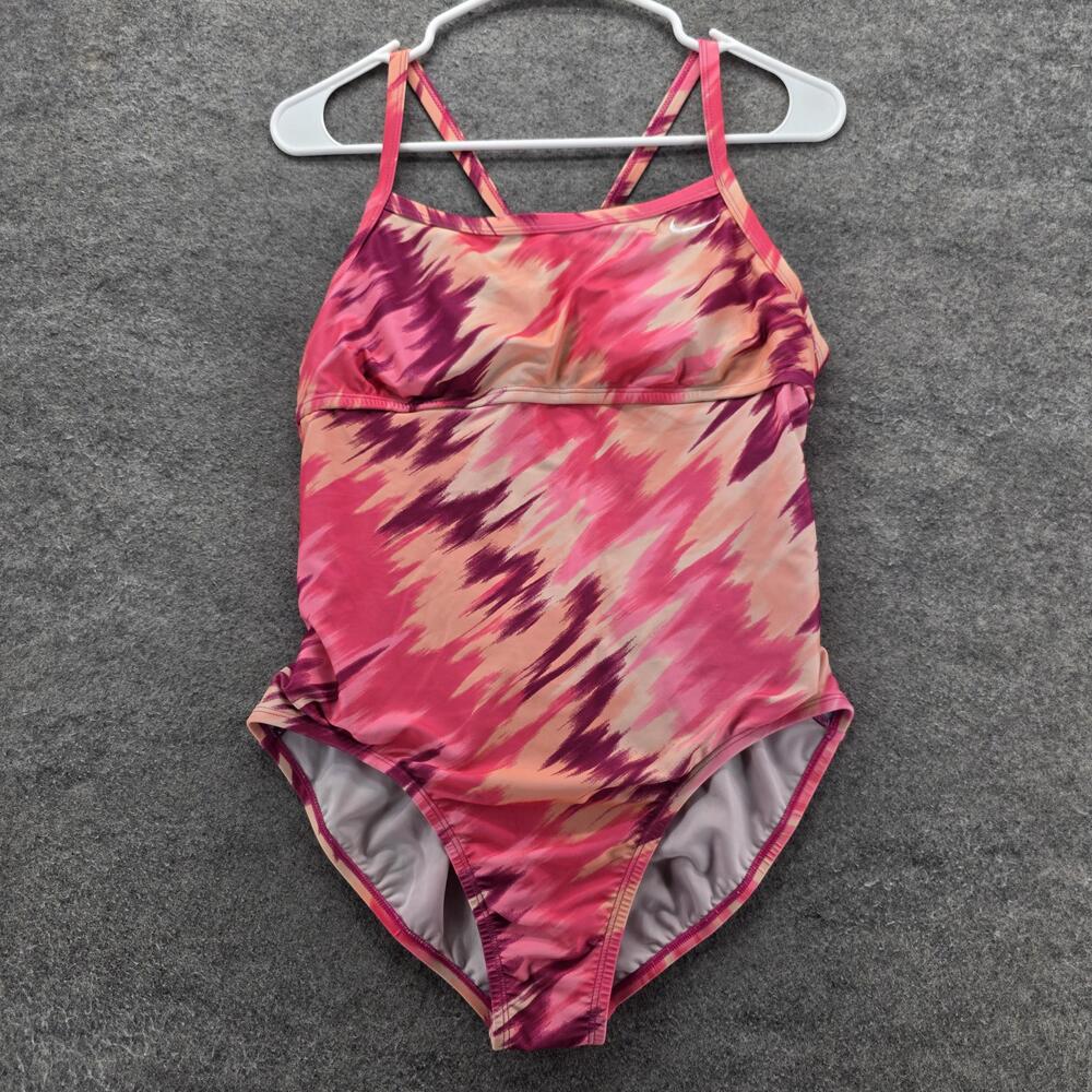 Nike Swimsuit Womens Large Pink Purple One Piece Athletic Lined Print NESSB391